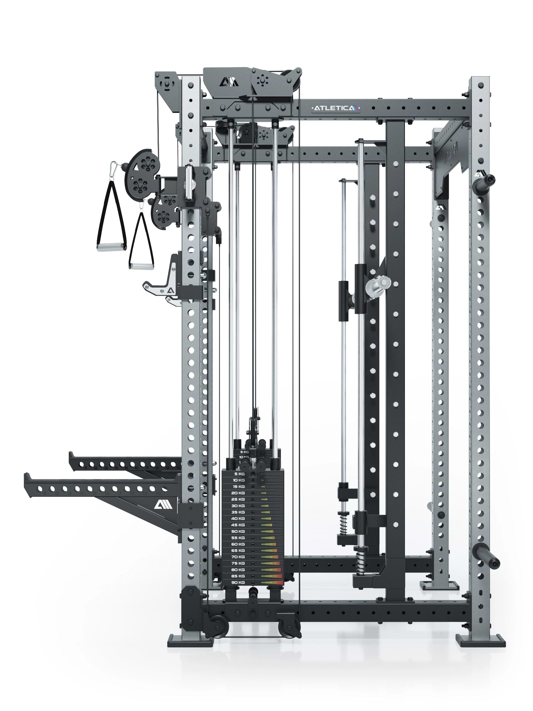 Power Racks: R8 R8 Bradley | Power Rack mit 2x90kg seitlichen Gewichtsblocks, Smith Machine und dualem Kabelzug,