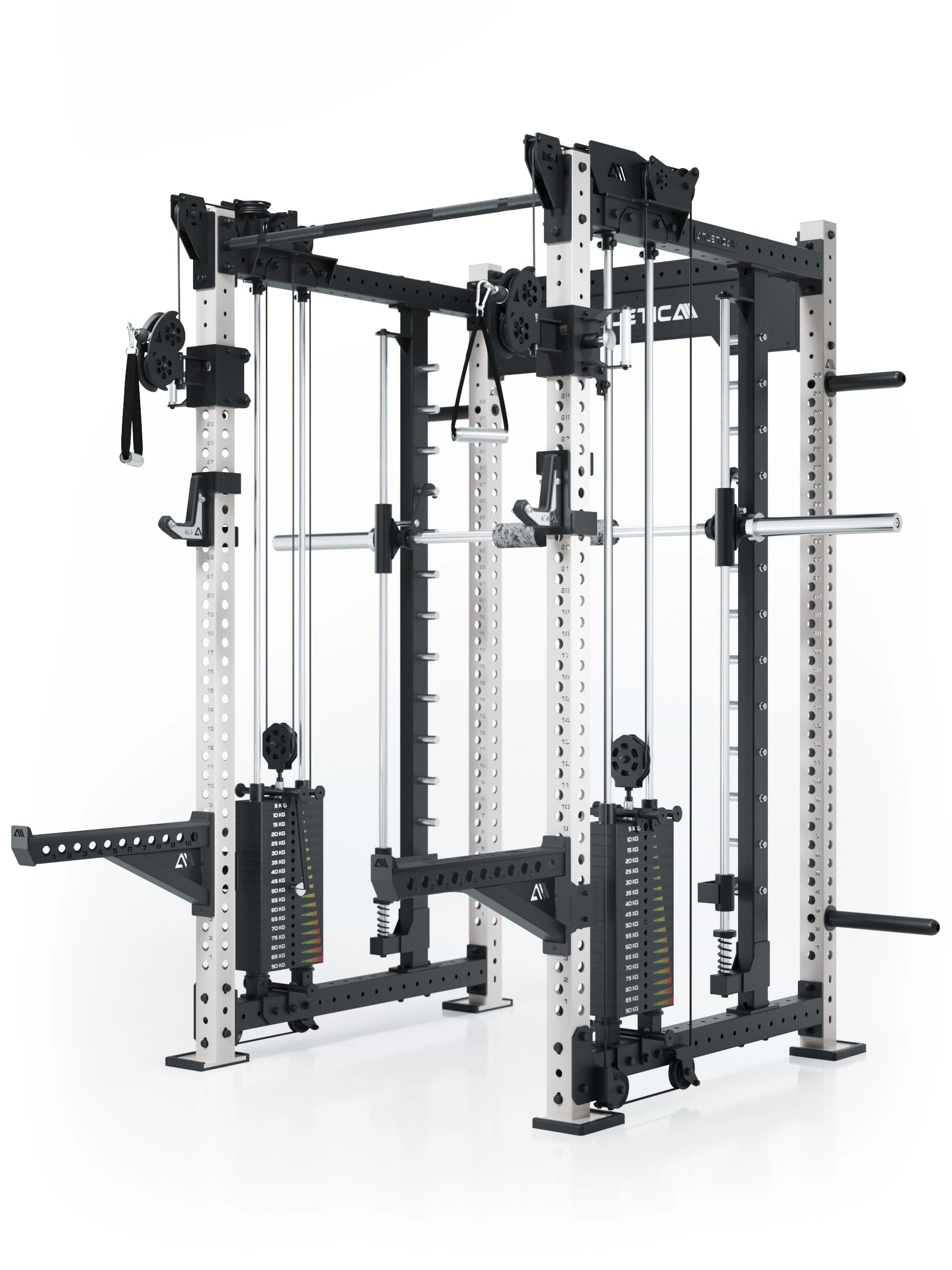 Power Racks: R8 R8 Bradley | Power Rack mit 2x90kg seitlichen Gewichtsblocks, Smith Machine und dualem Kabelzug,