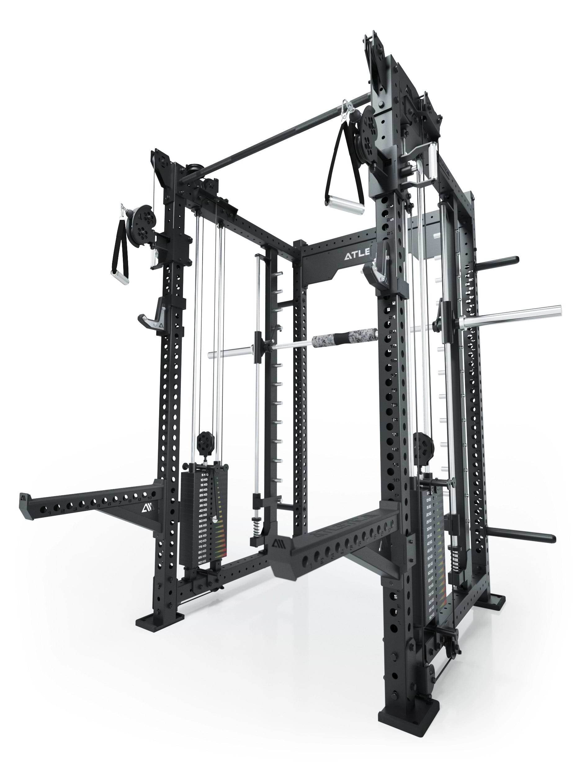 Dualer Kabelzug mit 2x95kg seitlichen Gewichtsblöcken | Sehr stabil | Modular ausbaubar mit Anbauteilen wie Smith Machine und Jammer Arms I Schwarz