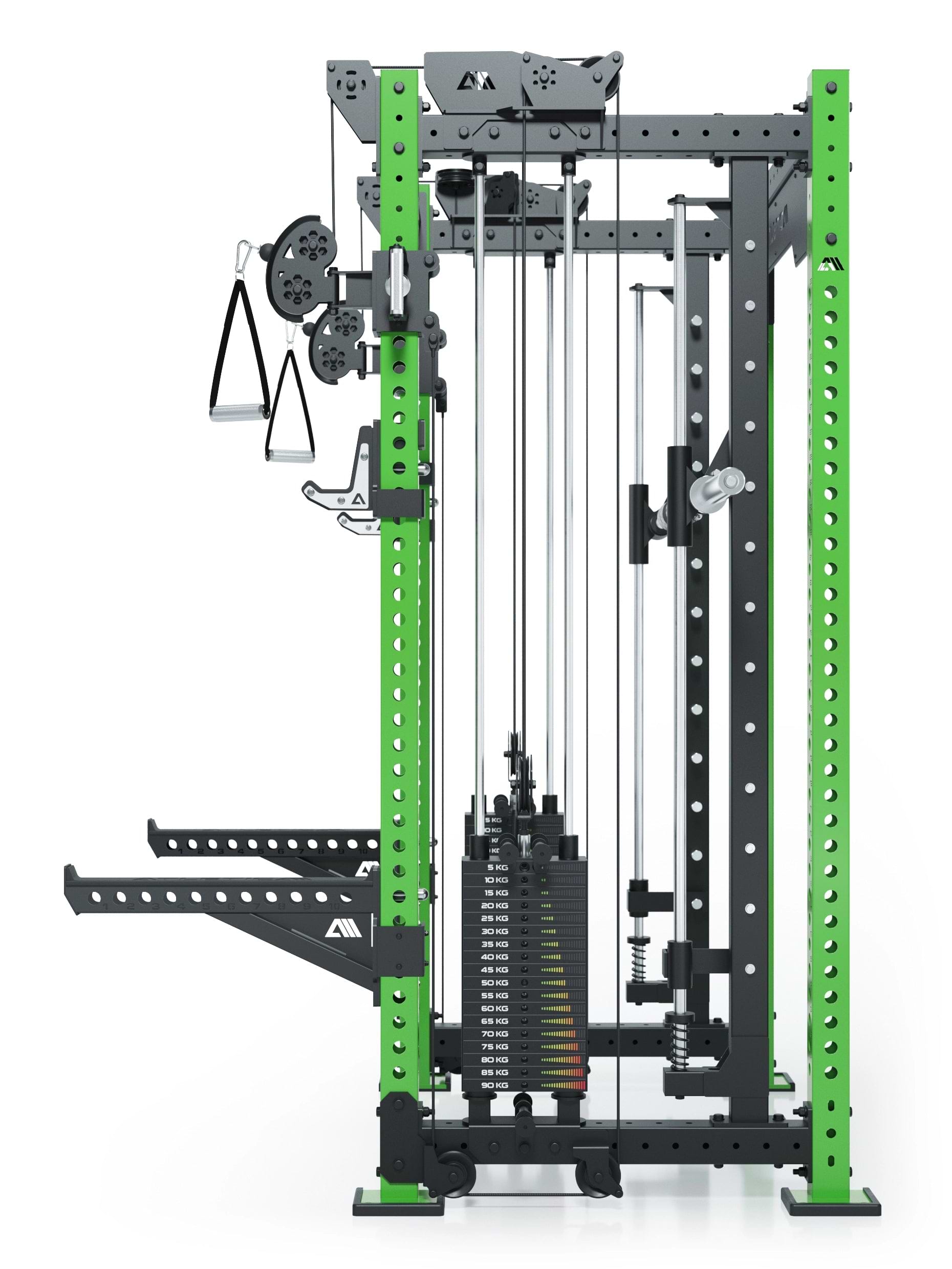 Dualer Kabelzug mit 2x95kg seitlichen Gewichtsblöcken | Sehr stabil | Modular ausbaubar mit Anbauteilen wie Jammer Arms I Electric Green