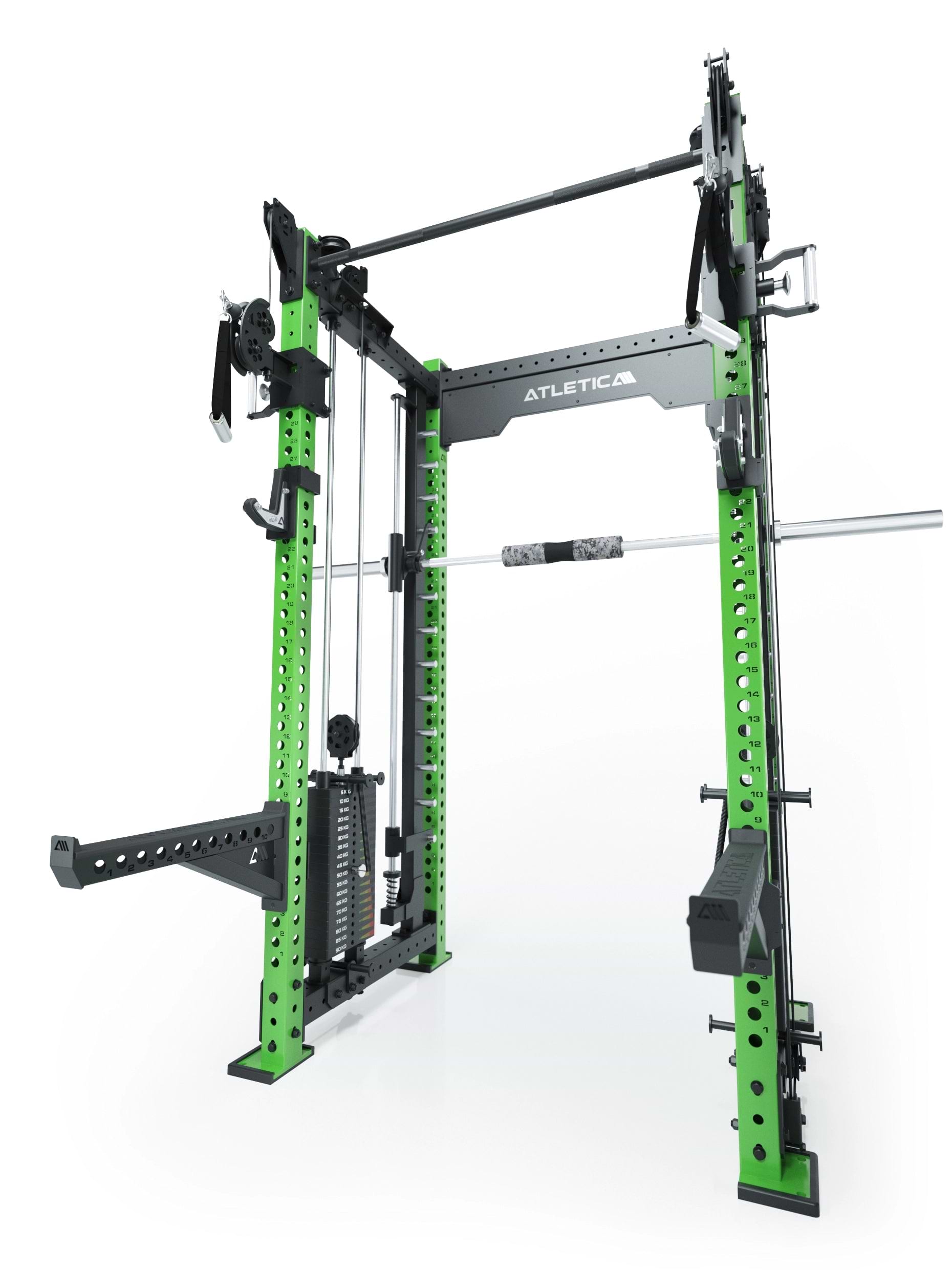 Dualer Kabelzug mit 2x95kg seitlichen Gewichtsblöcken | Sehr stabil | Modular ausbaubar mit Anbauteilen wie Jammer Arms I Electric Green