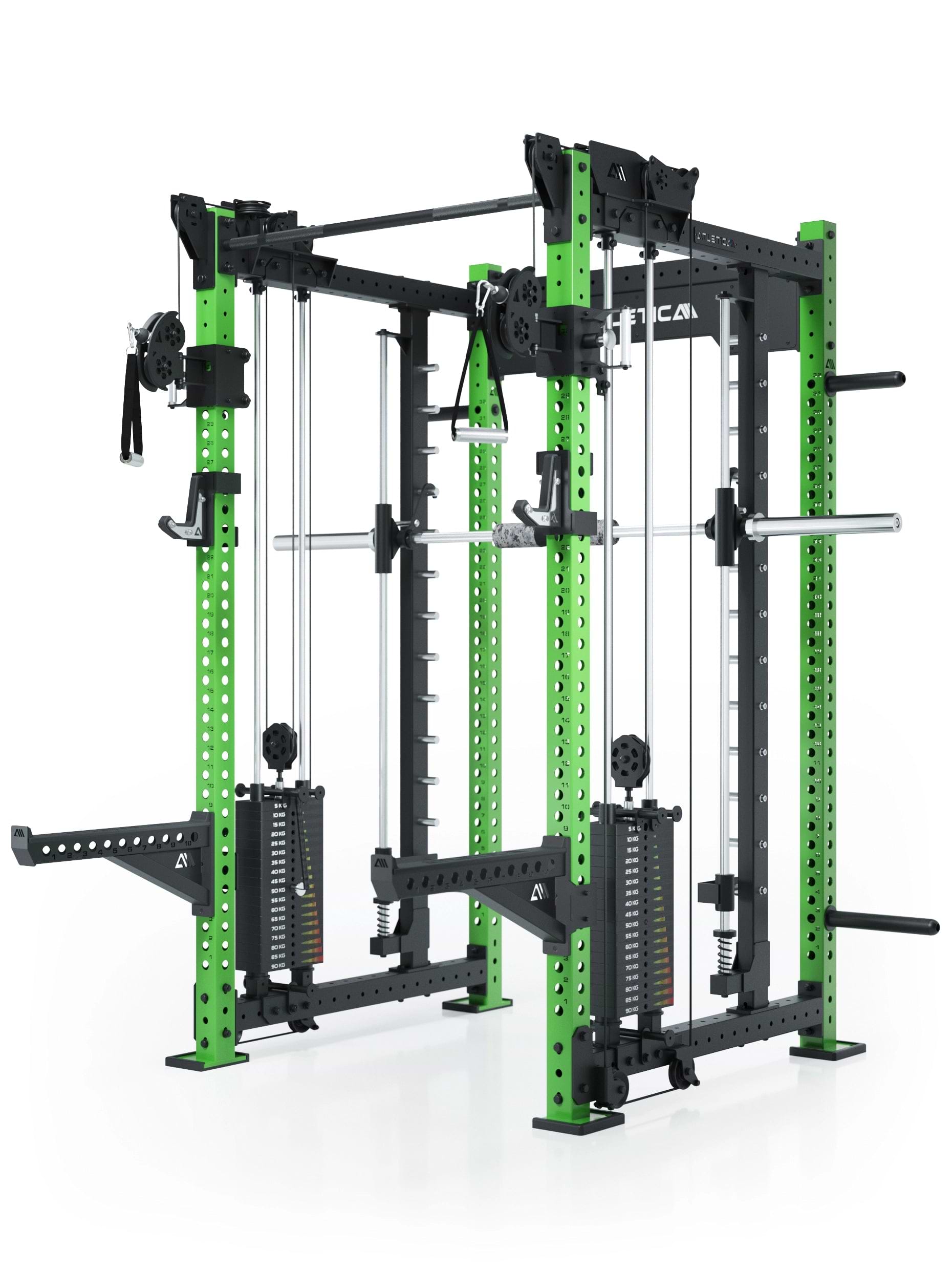Power Racks: R8 R8 Bradley | Power Rack mit 2x90kg seitlichen Gewichtsblocks, Smith Machine und dualem Kabelzug,