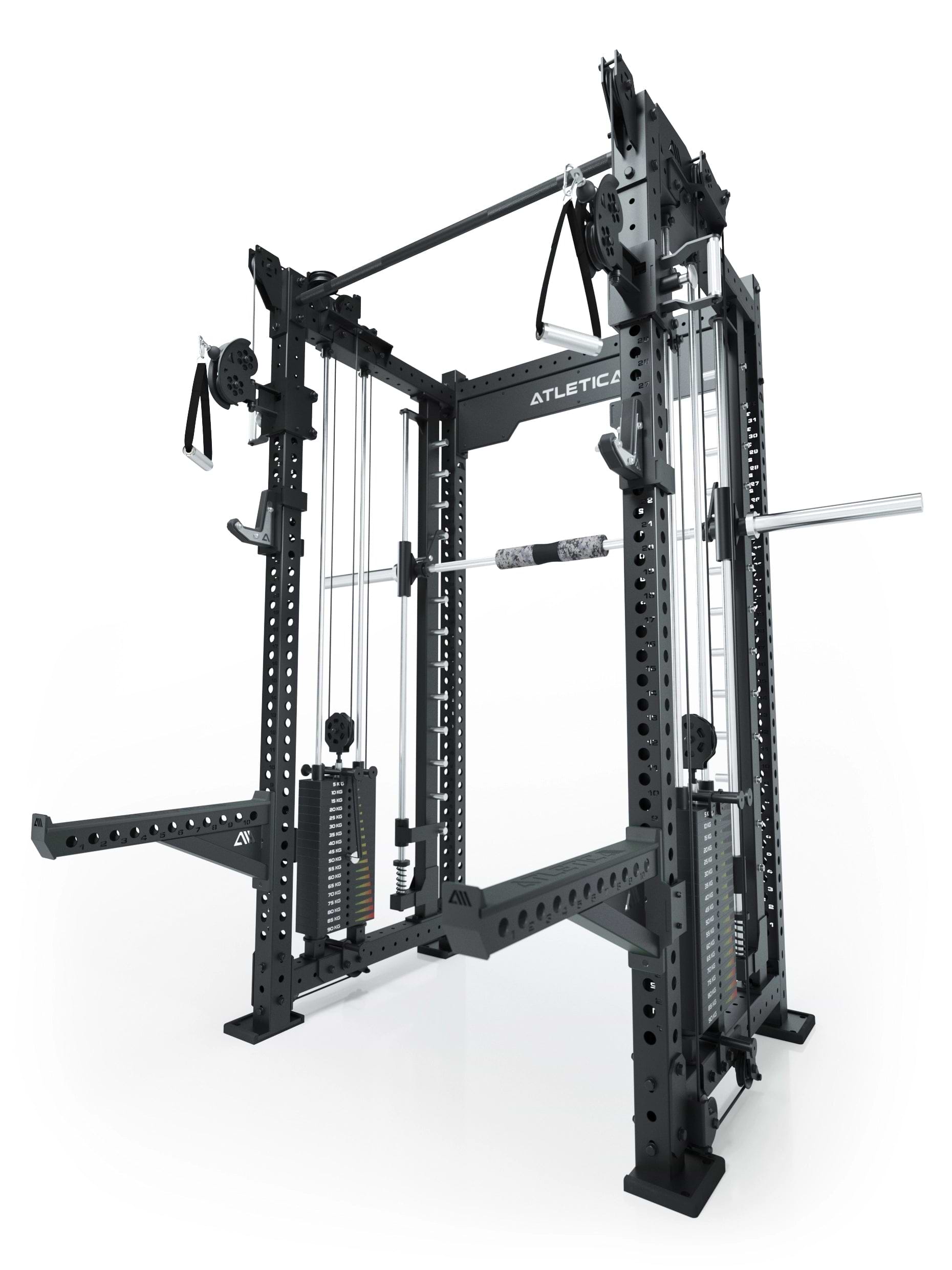 Dualer Kabelzug mit 2x95kg seitlichen Gewichtsblöcken | Sehr stabil | Modular ausbaubar mit Anbauteilen wie Smith Machine und Jammer Arms