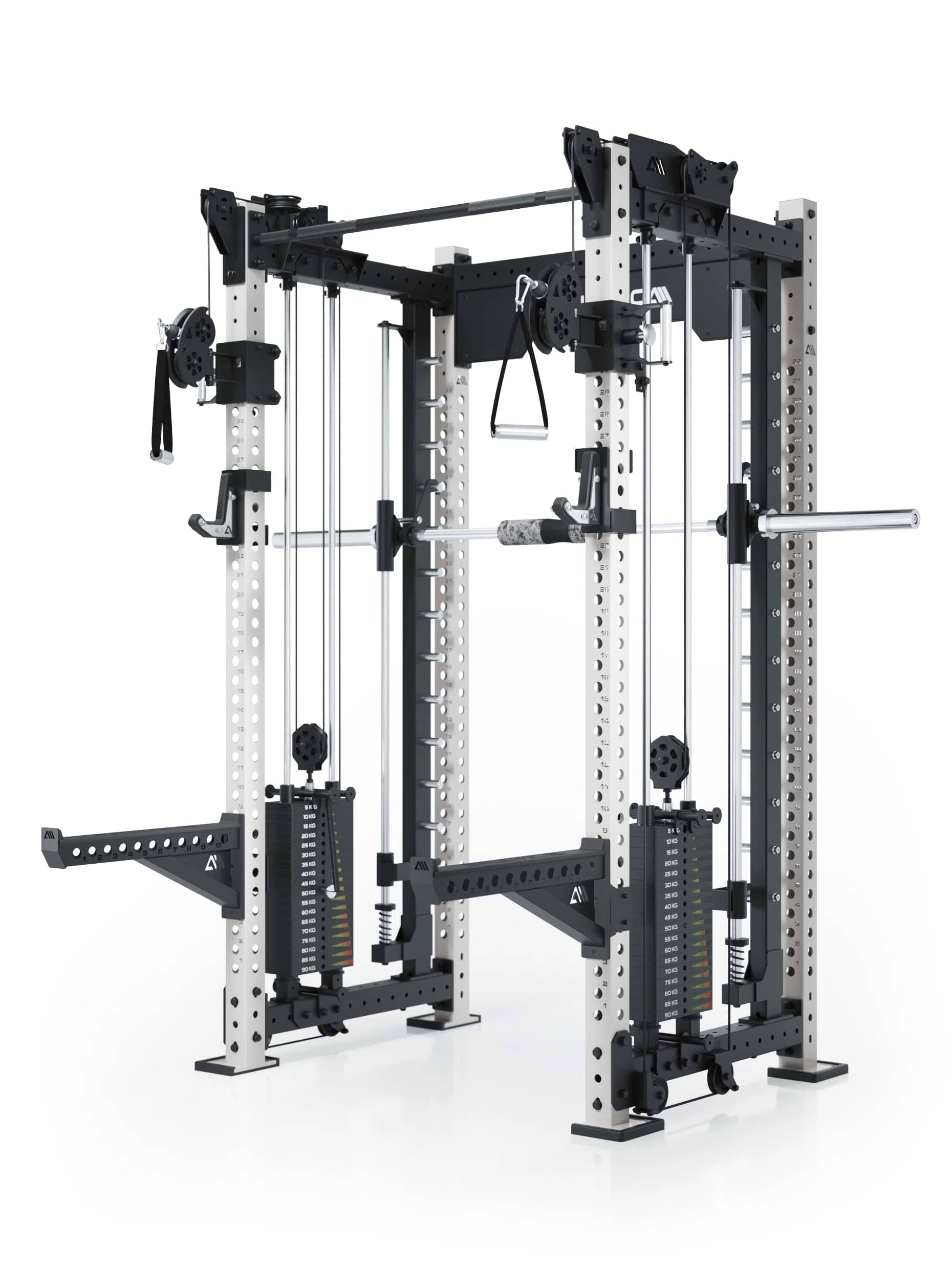 Dualer Kabelzug mit 2x95kg seitlichen Gewichtsblöcken | Sehr stabil | Modular ausbaubar mit Anbauteilen wie Smith Machine und Jammer Arms
