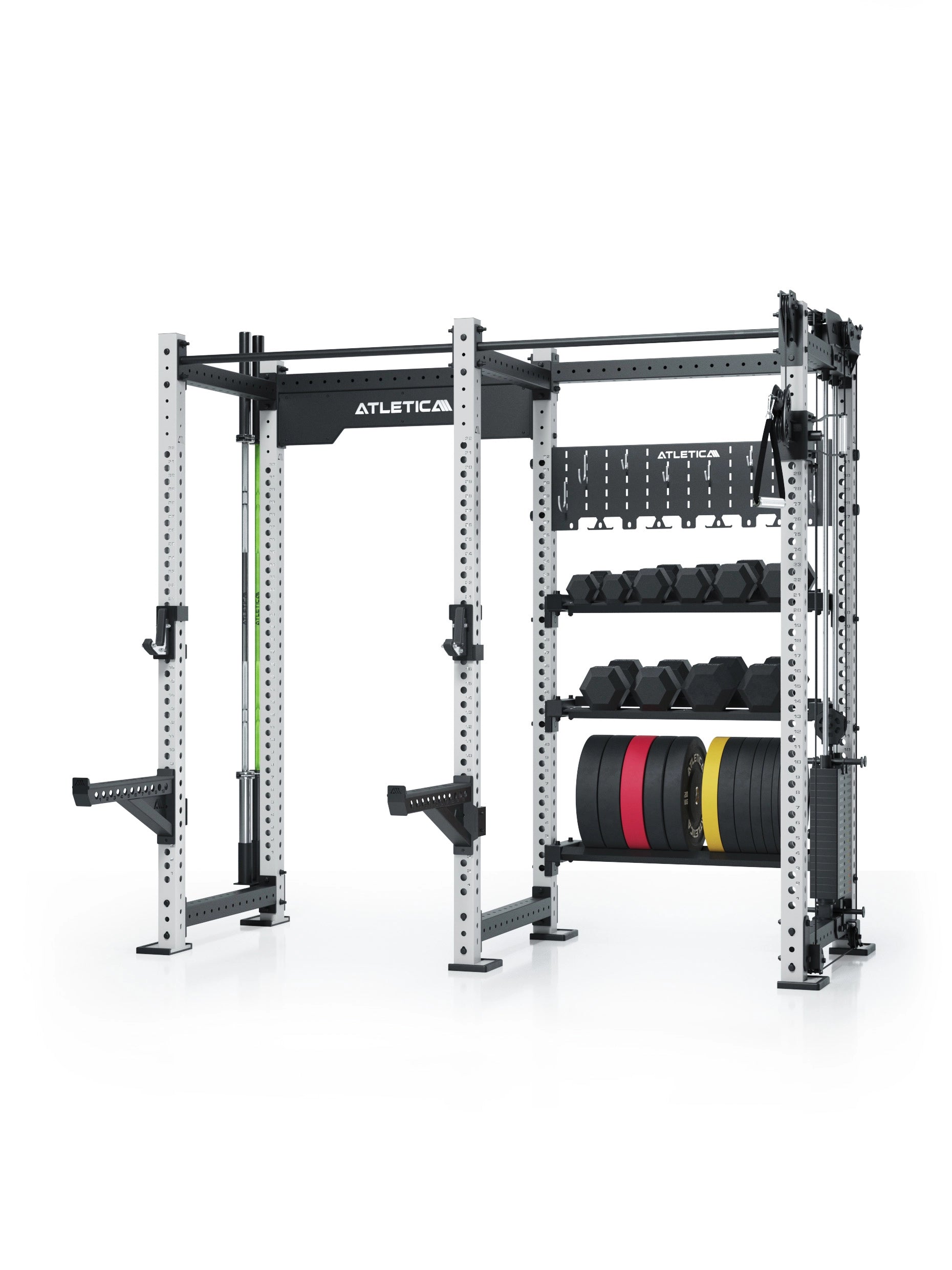 R8 Falcon R – kompaktes Power Rack mit Kabelzug, 90-kg-Gewichtsblock (2,5-kg-Sprünge) & komplettem Storage-System – ideal für Studios & PT. #variante_weiß