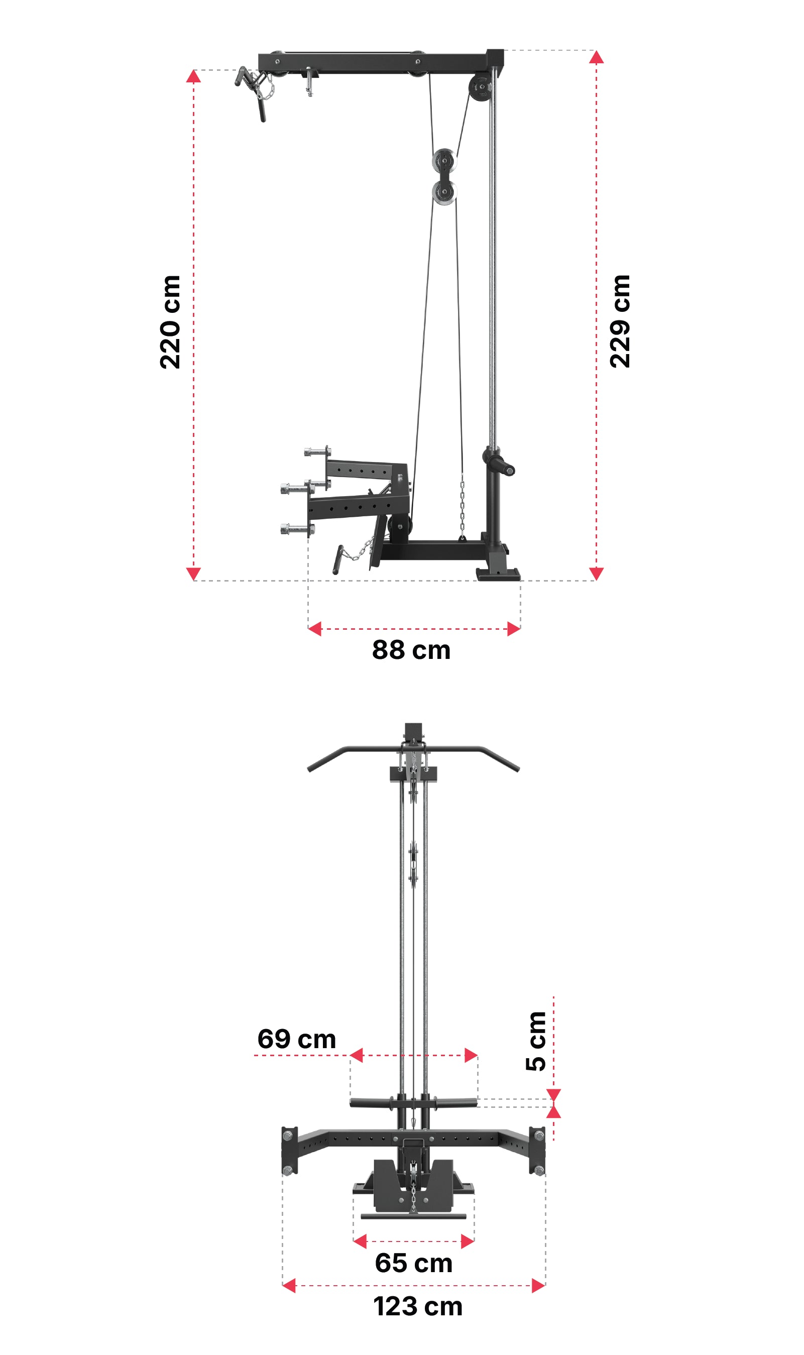 R8 Lat Pulldown mit Ruderstation: Dimensionen