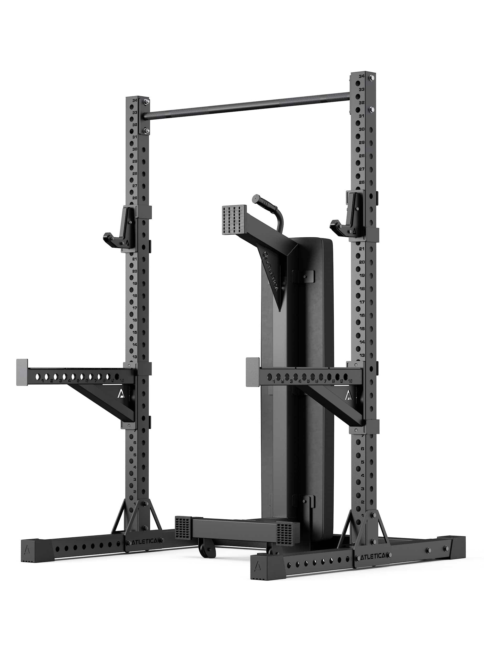Full Squat Rack R7 Serie: In zwei Höhen erhältlich 180cm & 194cm | ideal für Räume mit unterschiedlichen Deckenhöhen | Spotter Arms, weite J-Hooks inklusive 
