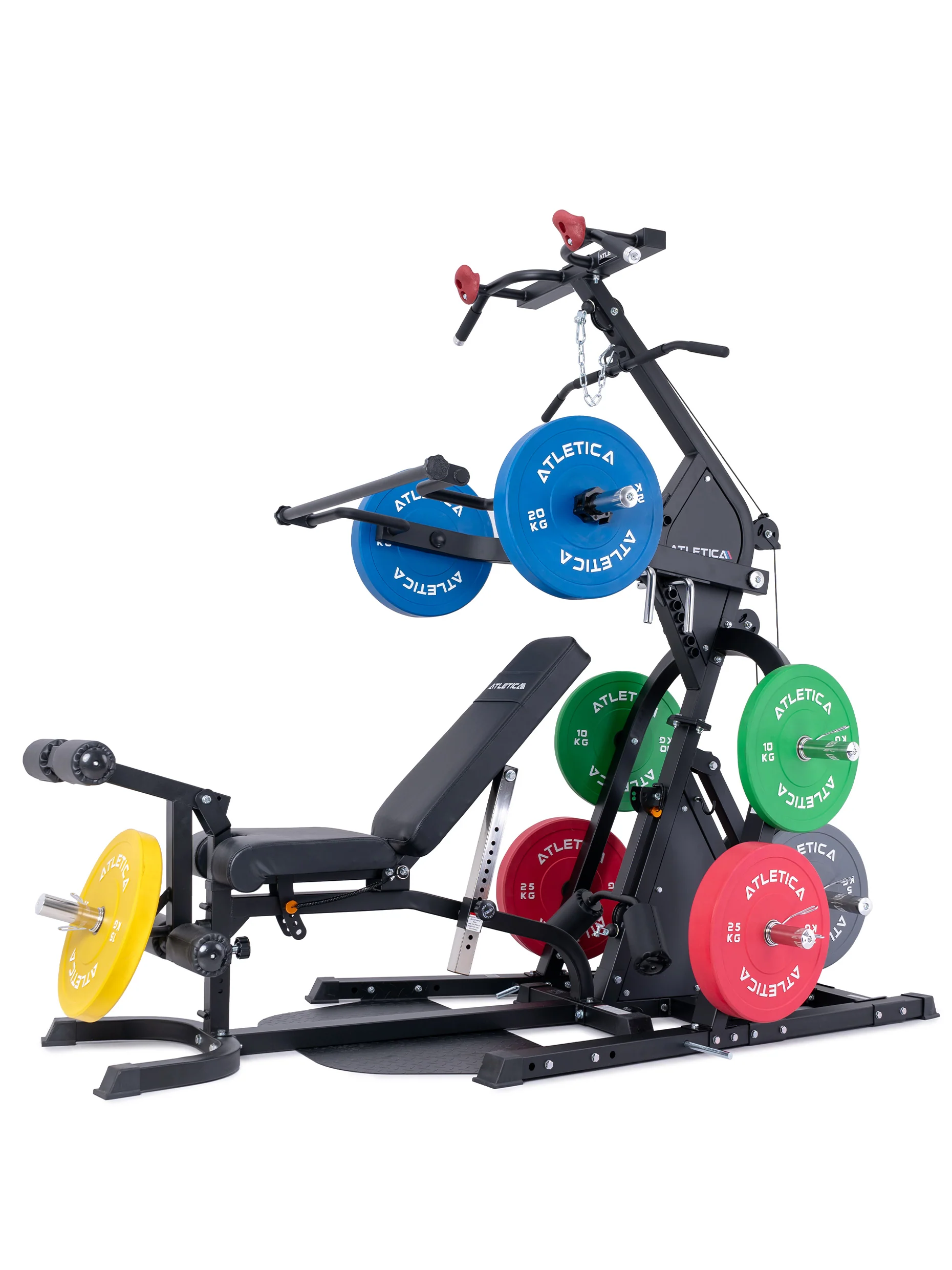Kabelzugstation Triton, Multigym Triplex Station, als Set mit X-Bench Hantelbank, Ganzkörpertraining auf kompakten Raum, Latzugstation mit Klimmzugstange, Hebelarme