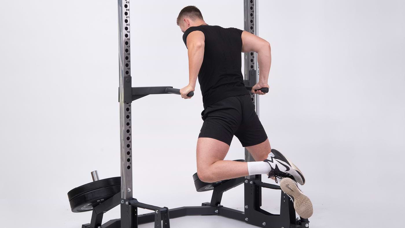 Dips exercises on the squat rack