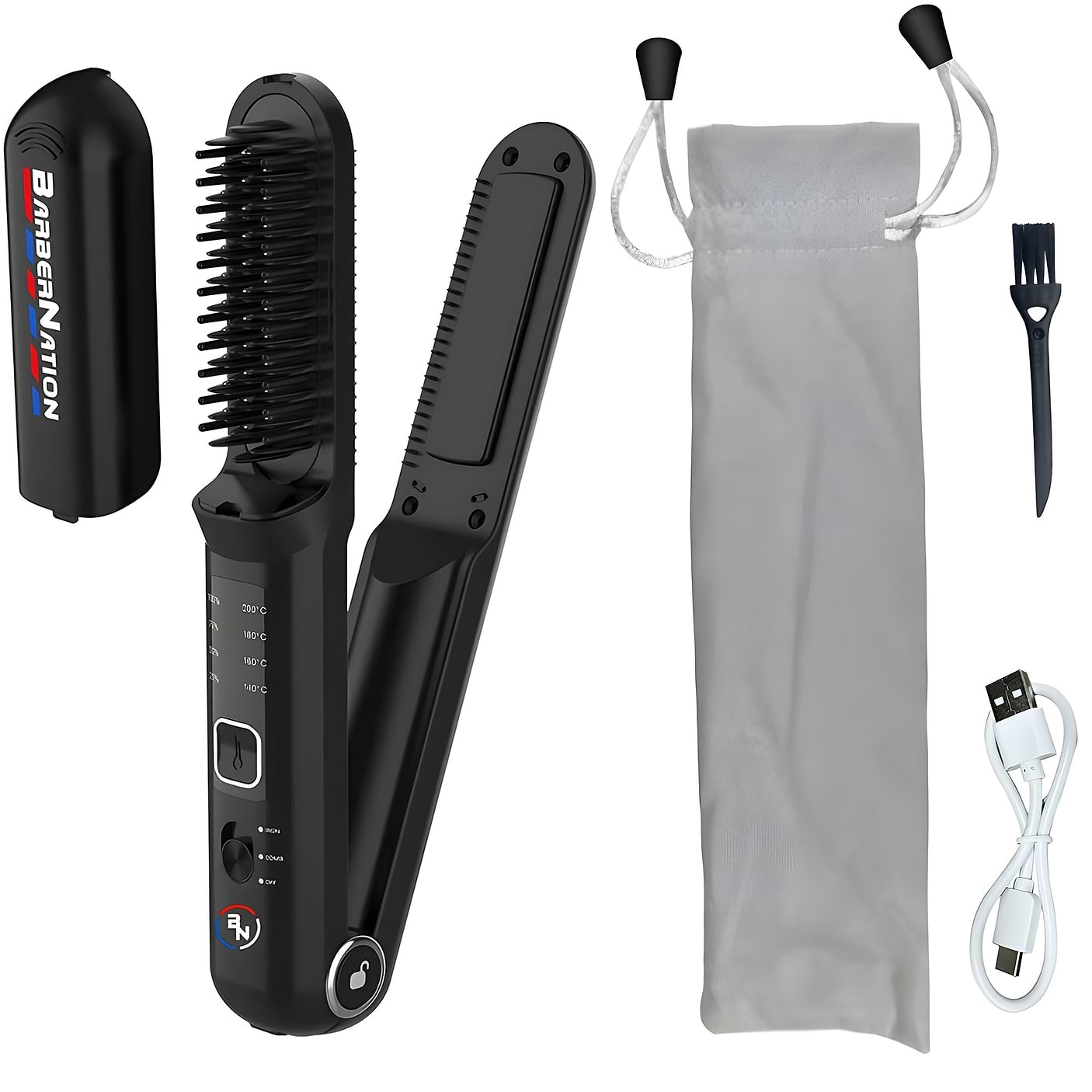 BarberNation 2-in-1 FadeFusion Cordless Heated Beard Brush & Flat Iron