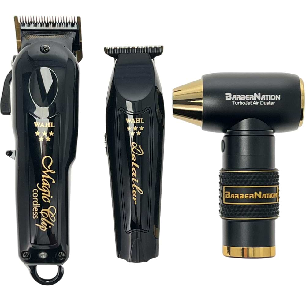 Wahl Professional 5 Star Black & Gold Cordless Magic Clip & Detailer Bundle  with 4-in-1 TurboJet Air Duster