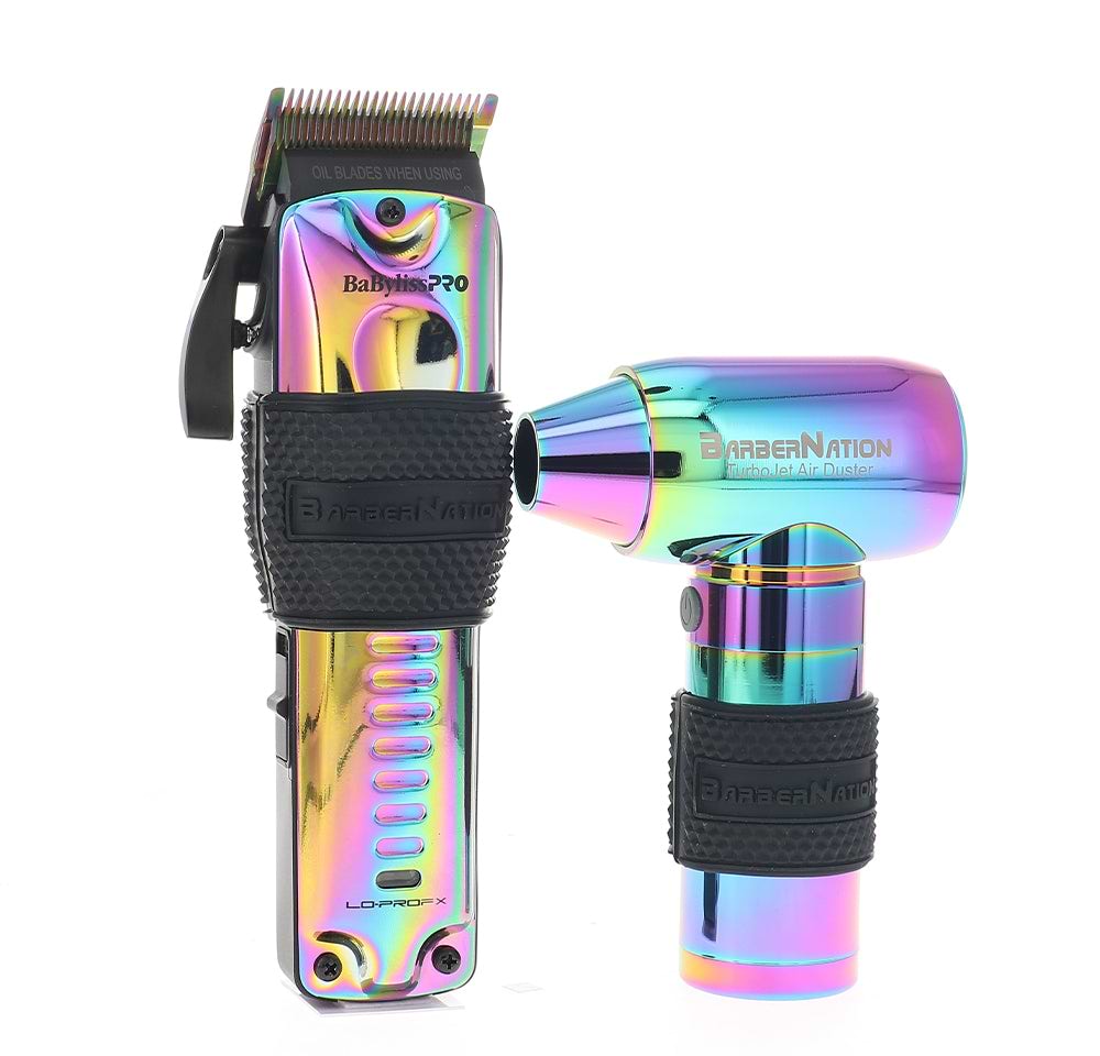 BabylissPRO LoProFX LIMITED EDITION IRIDESCENT Clipper FX825RB with 4-in-1 TurboJet Air Duster