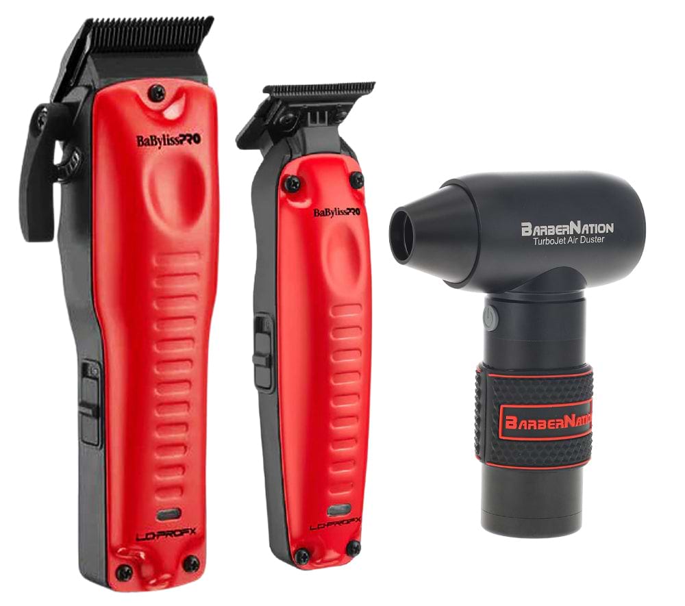 BabylissPRO Red LoPROFX Cordless Clipper FX825RI & Trimmer FX726RI with  4-in-1 TurboJet Air Duster