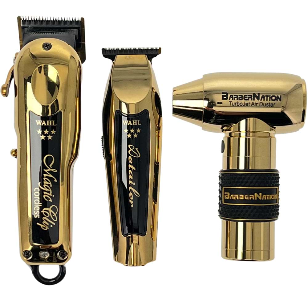 Wahl Professional 5 Star Gold Cordless Magic Clip & Detailer Bundle with 4-in-1 TurboJet Air Duster