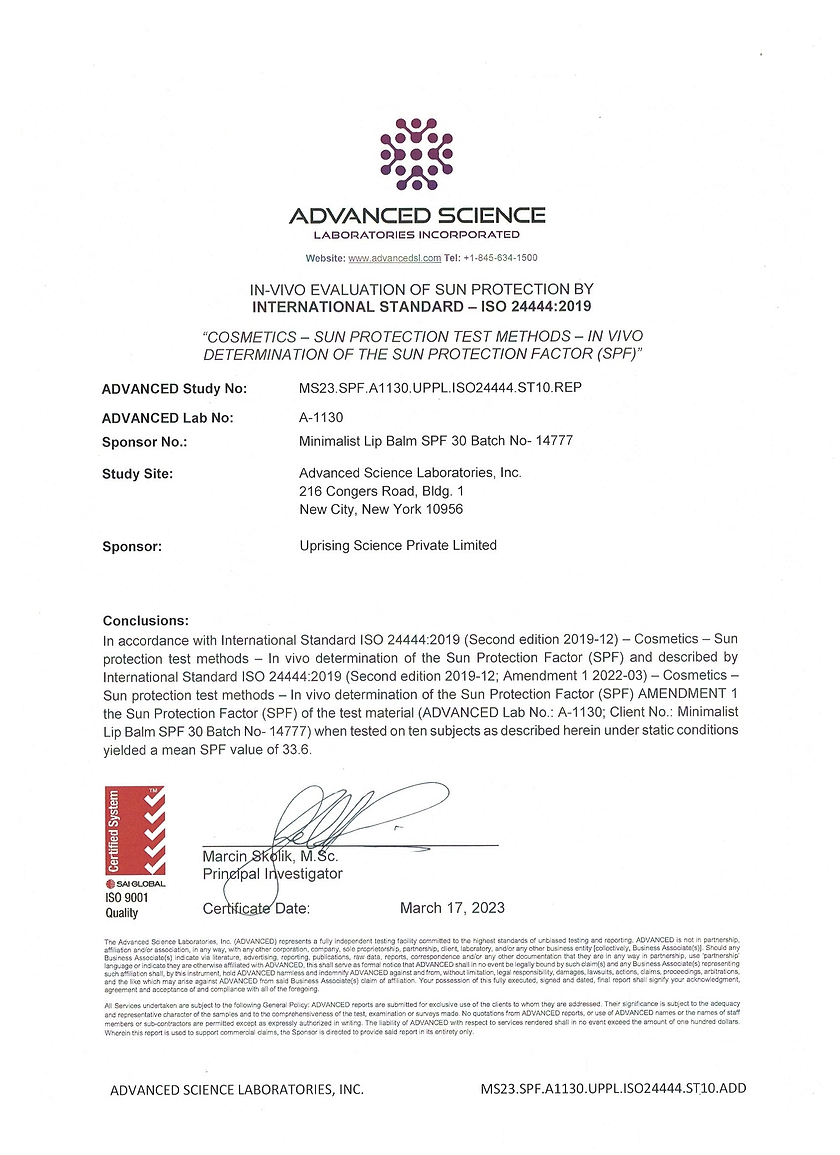 Lab certificate