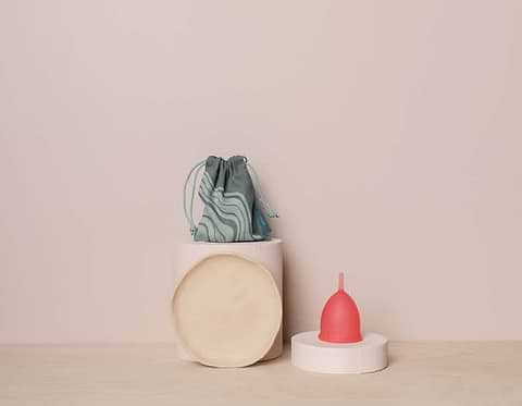 Pink Saalt menstrual cup and bag