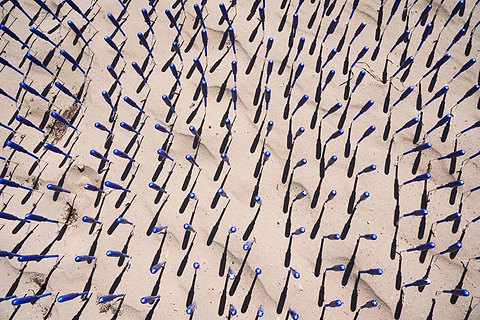 Tampons on sand overhead