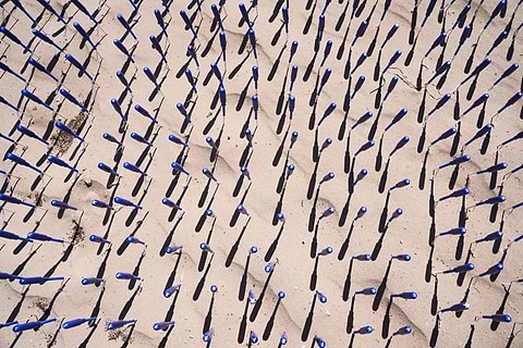 Tampons on sand overhead