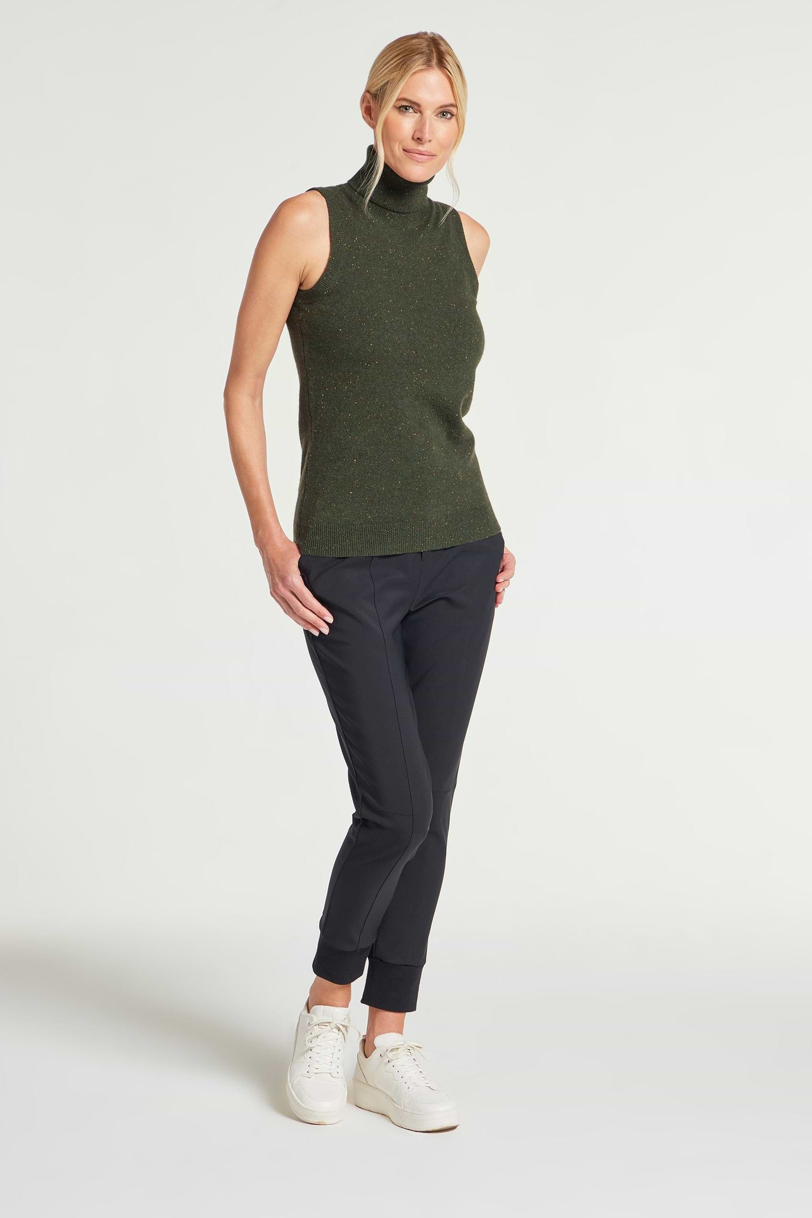 ARMY GREEN || Nicolette Cashmere Mock Neck Sleeveless Top