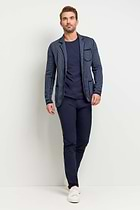 The Best Travel Jacket. Man Showing the Front Profile of a Men's Duncan Jacket in 2 Tone Blue.