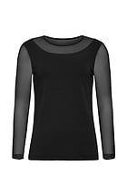 The Best Travel Top. Ghost image of Kim Mesh-Sleeve Top in Pima Modal in Black.