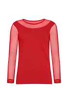 The Best Travel Top. Kim Mesh-Sleeve Top in Pima Modal in Atomic Red.