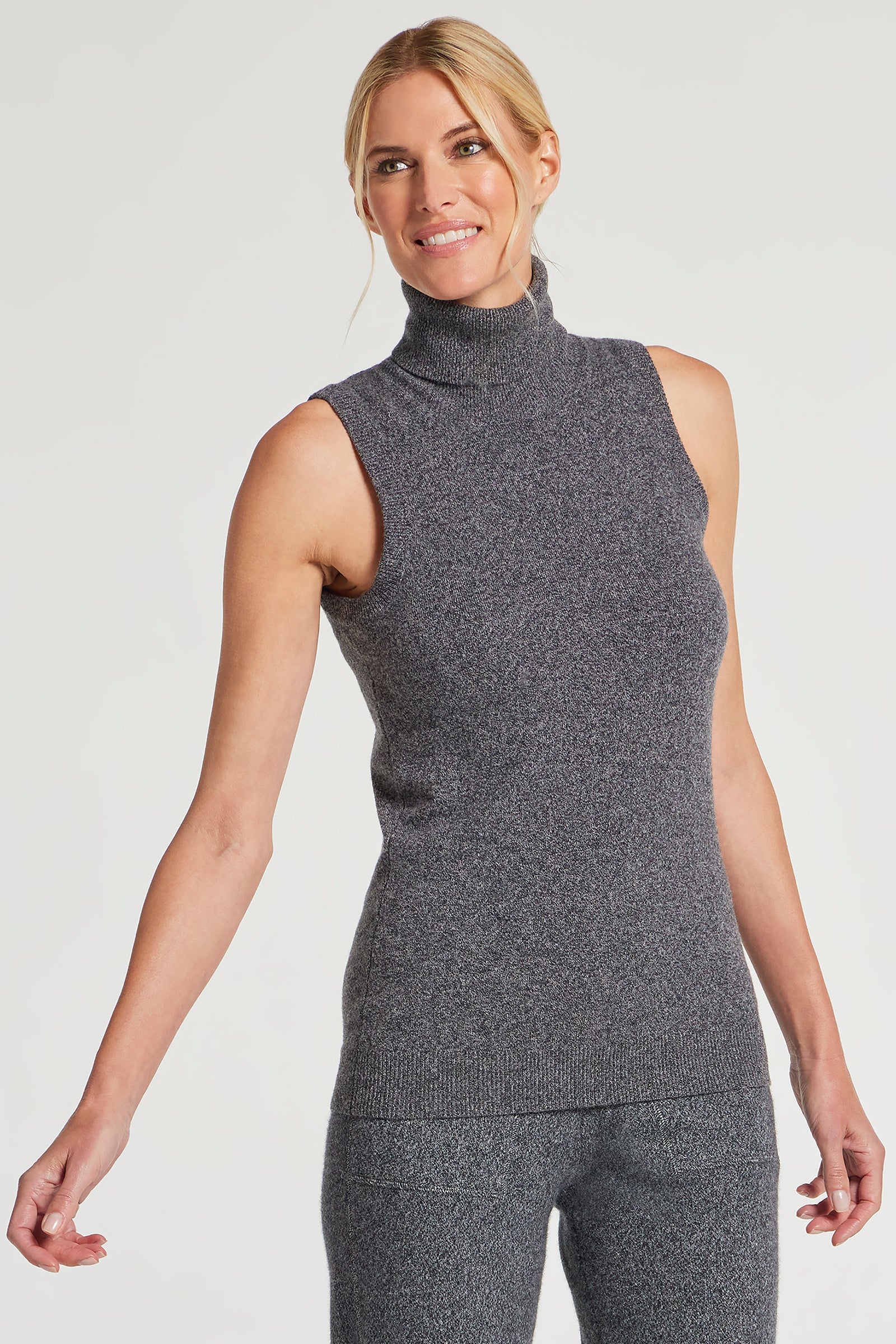 Charcoal || Nicolette Cashmere Mock Neck Sleeveless Top