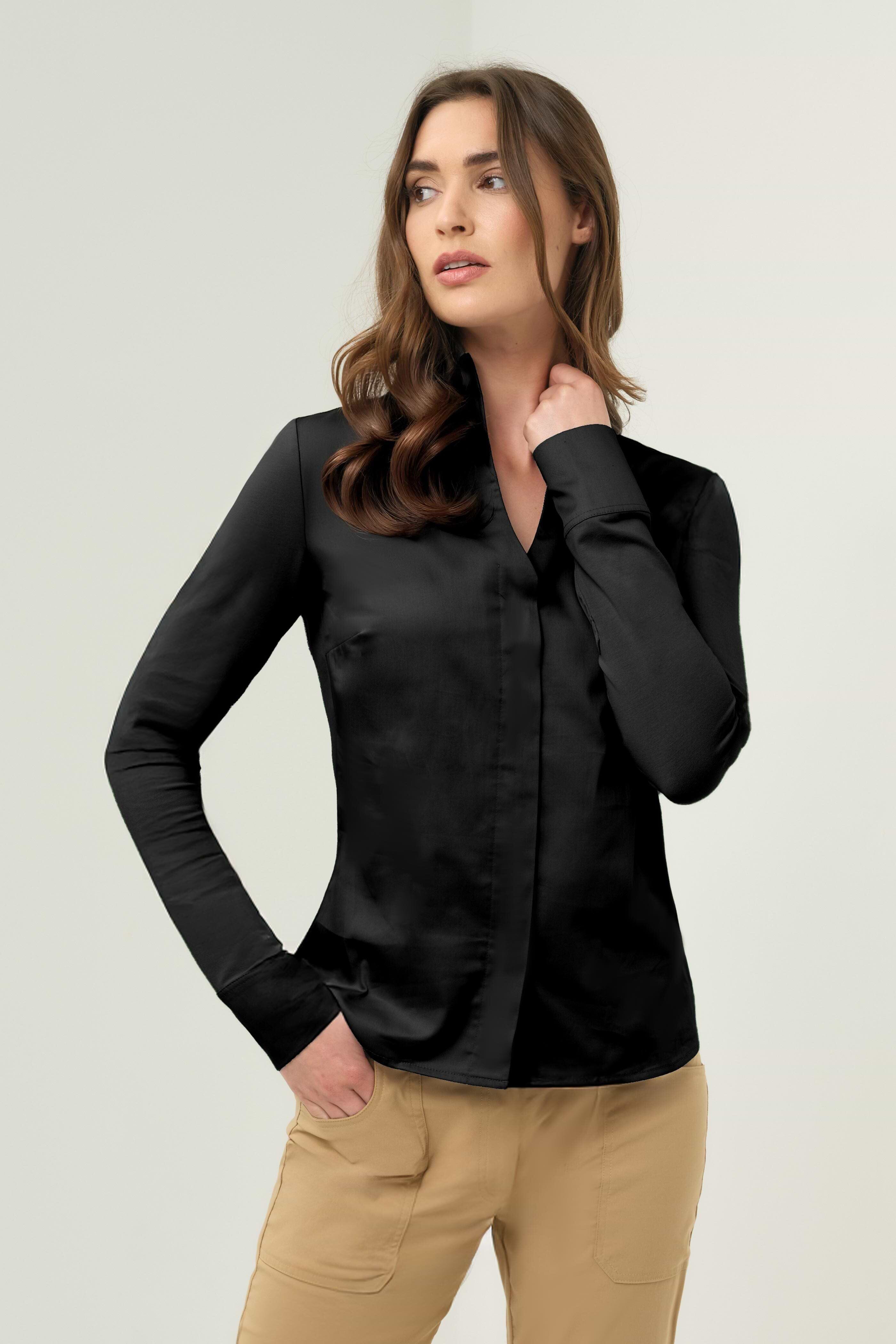 トップス STUMBLY Shear organdy blouse Raffaele | Long Sleeve Poplin Organza Mandarin Collar Blouse | Finley