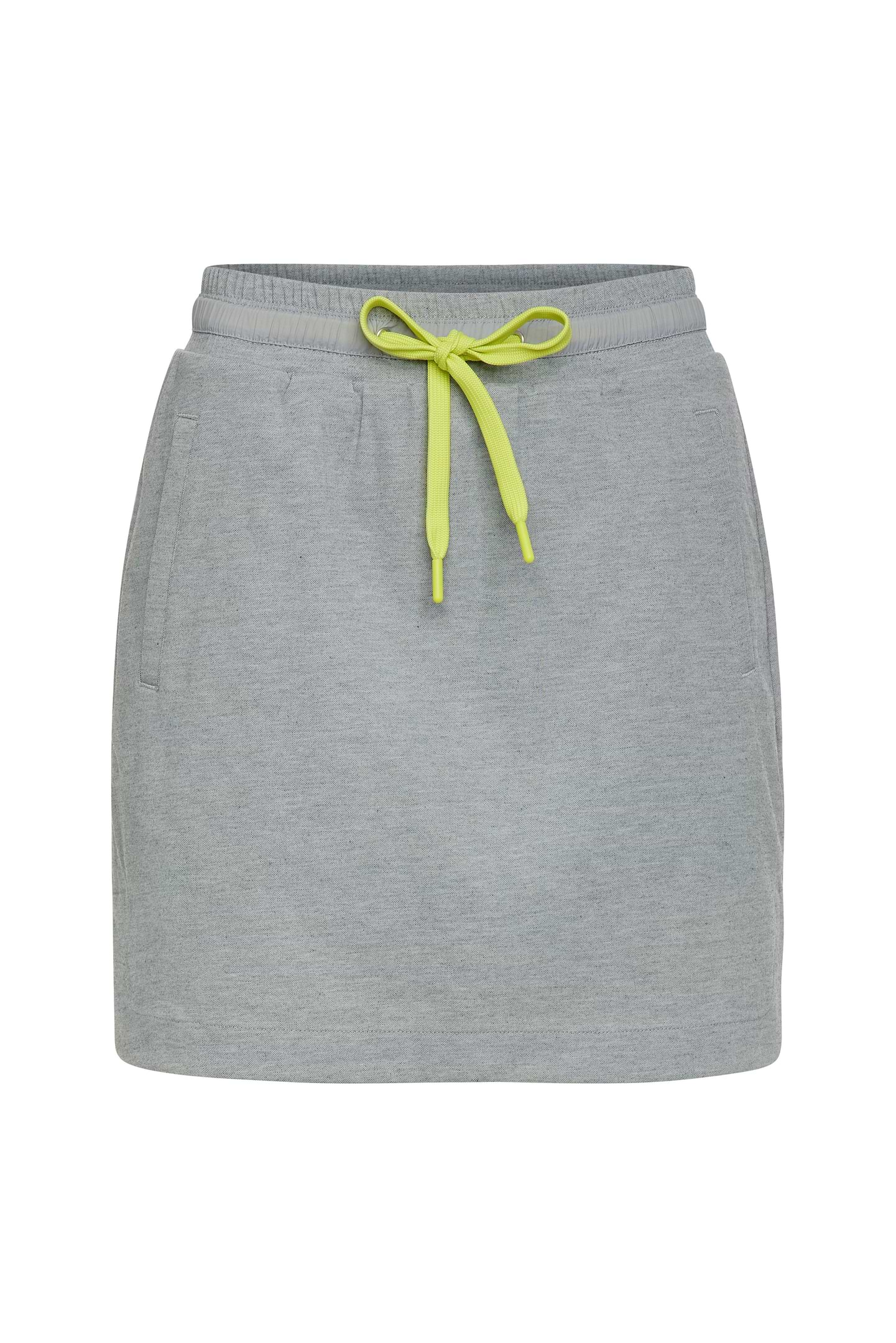 The Best Travel Skort. Flat Lay of a Myra Skort in Light Heather Grey.