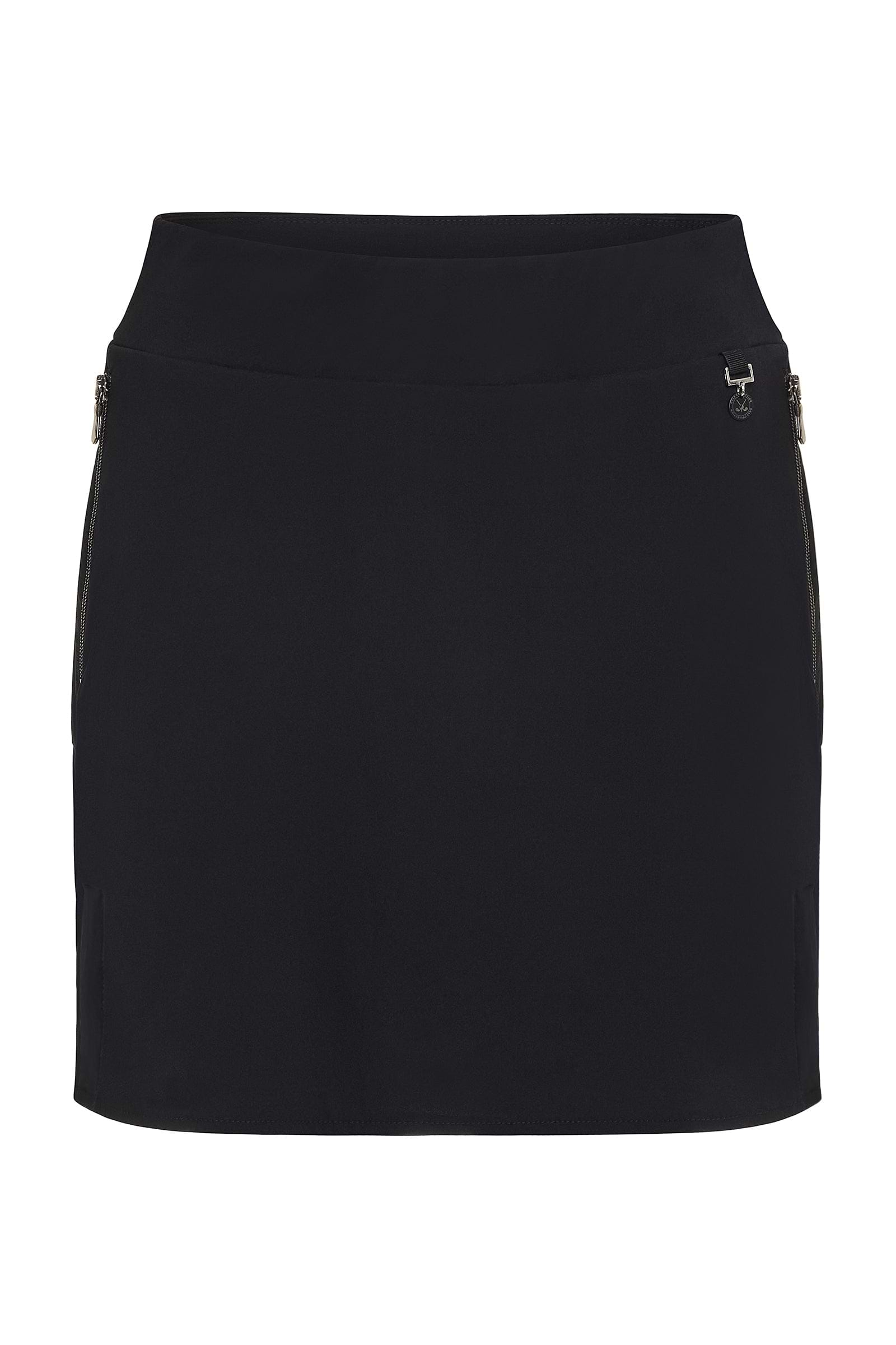 The Best Travel Skort. Flat Lay of a Suzzette Sport Luxe Skort in Black.