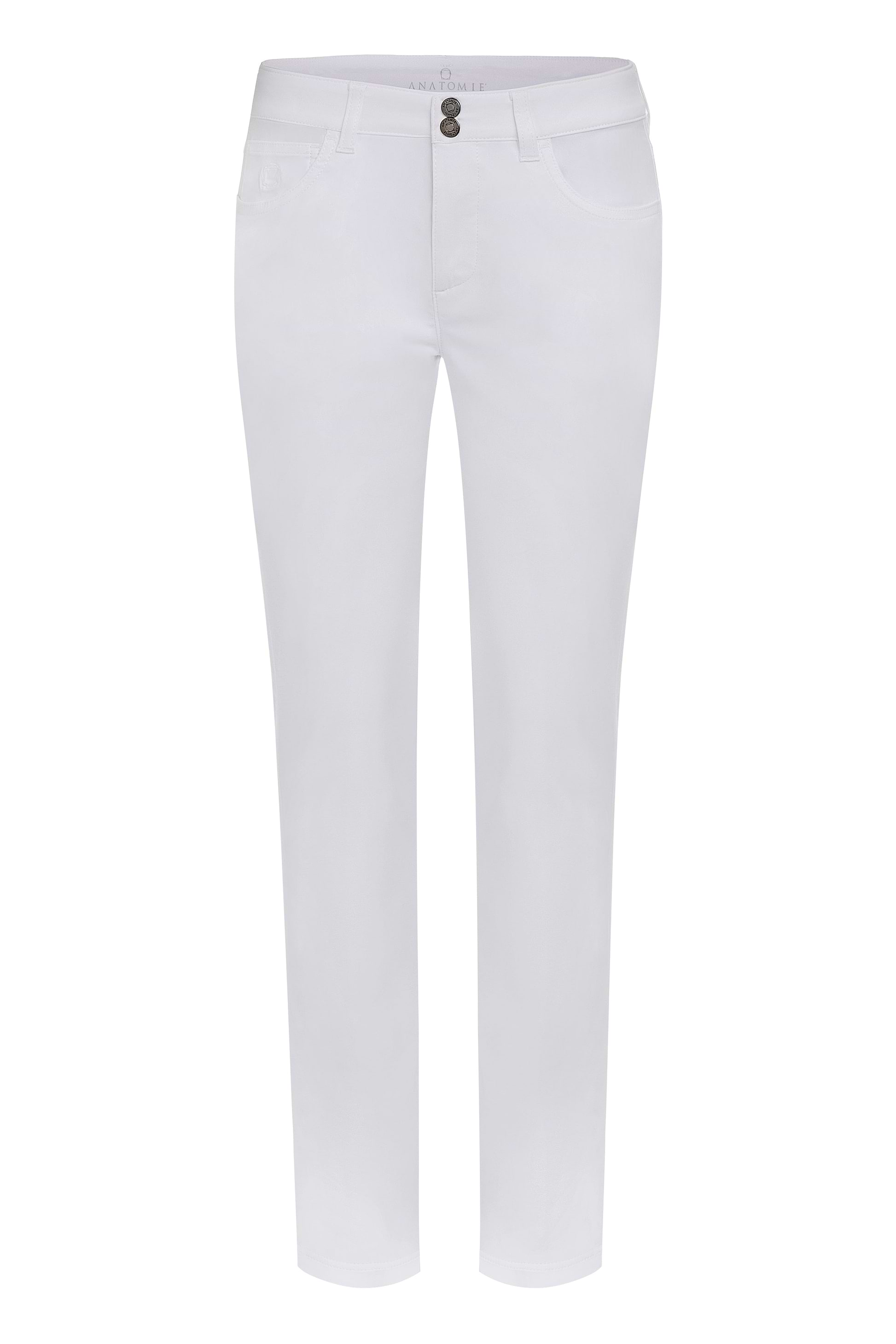 The Best Travel Pants. Flat Lay of the Luisa Skinny Jean Pant in White