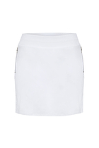 The Best Travel Skort. Flat Lay of a Suzzette Sport Luxe Skort in White.