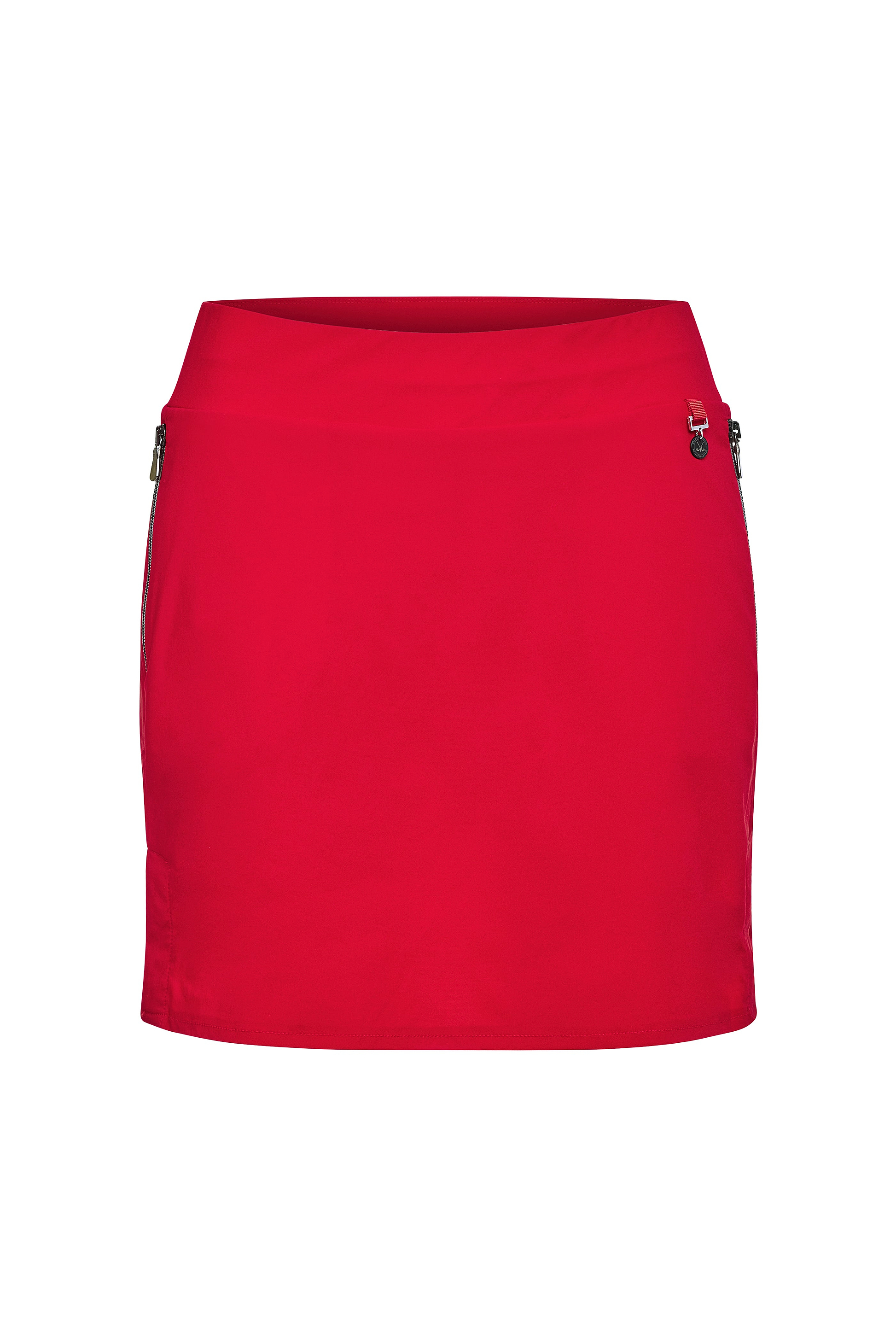 The Best Travel Skort. Flat Lay of a Suzzette Sport Luxe Skort in Atomic Red.