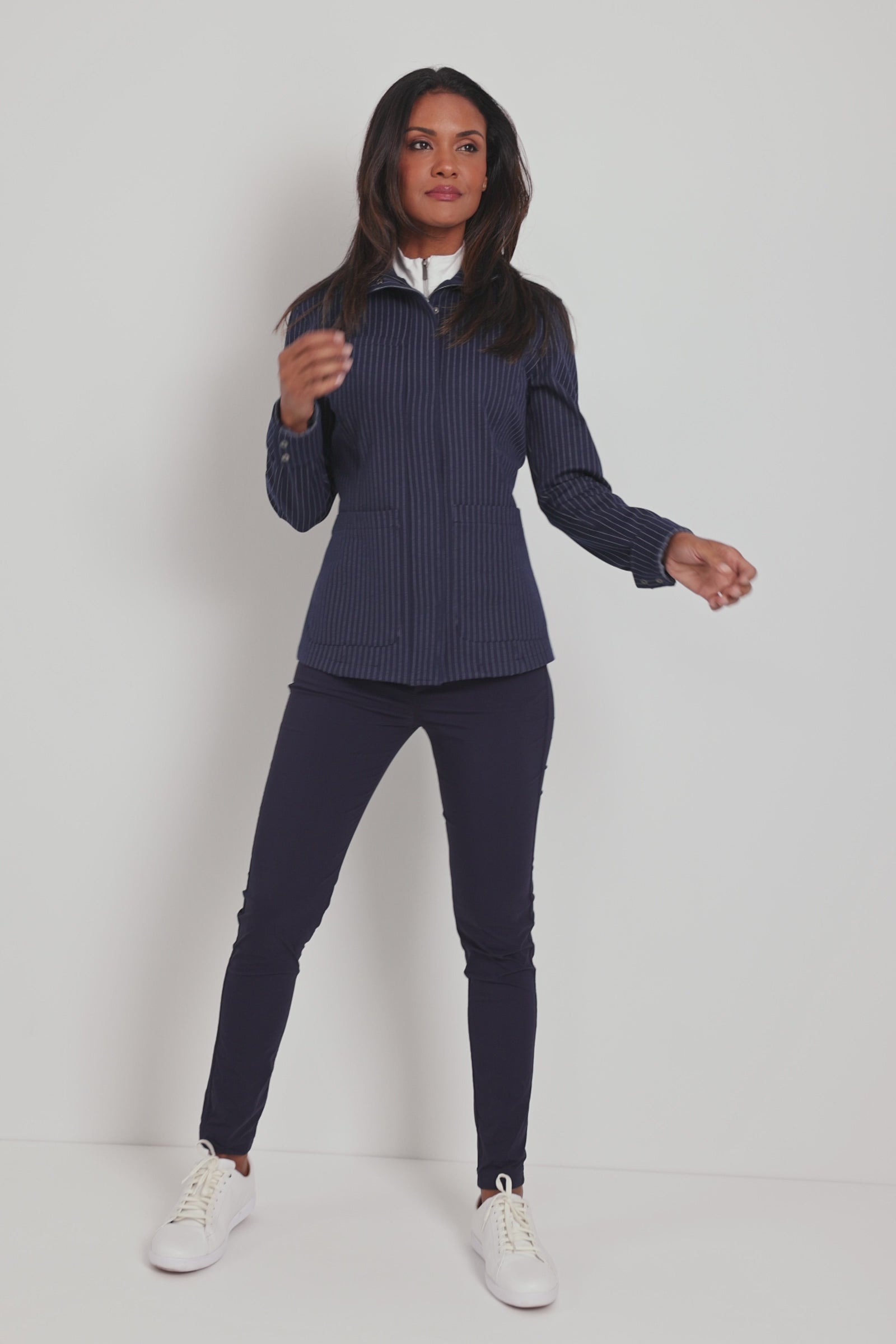 Video of a Lucia Jacket in Navy/White.