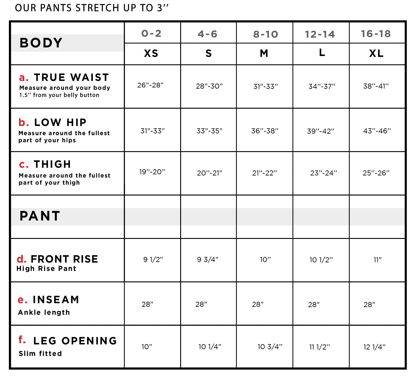 Aida Cheetah Printed Ponte Legging with Ankle Snaps Size Chart