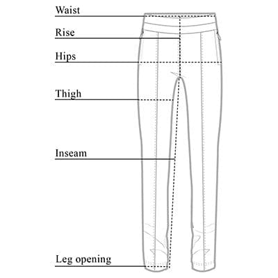 Allie Hybrid Travel Pant Size Chart 