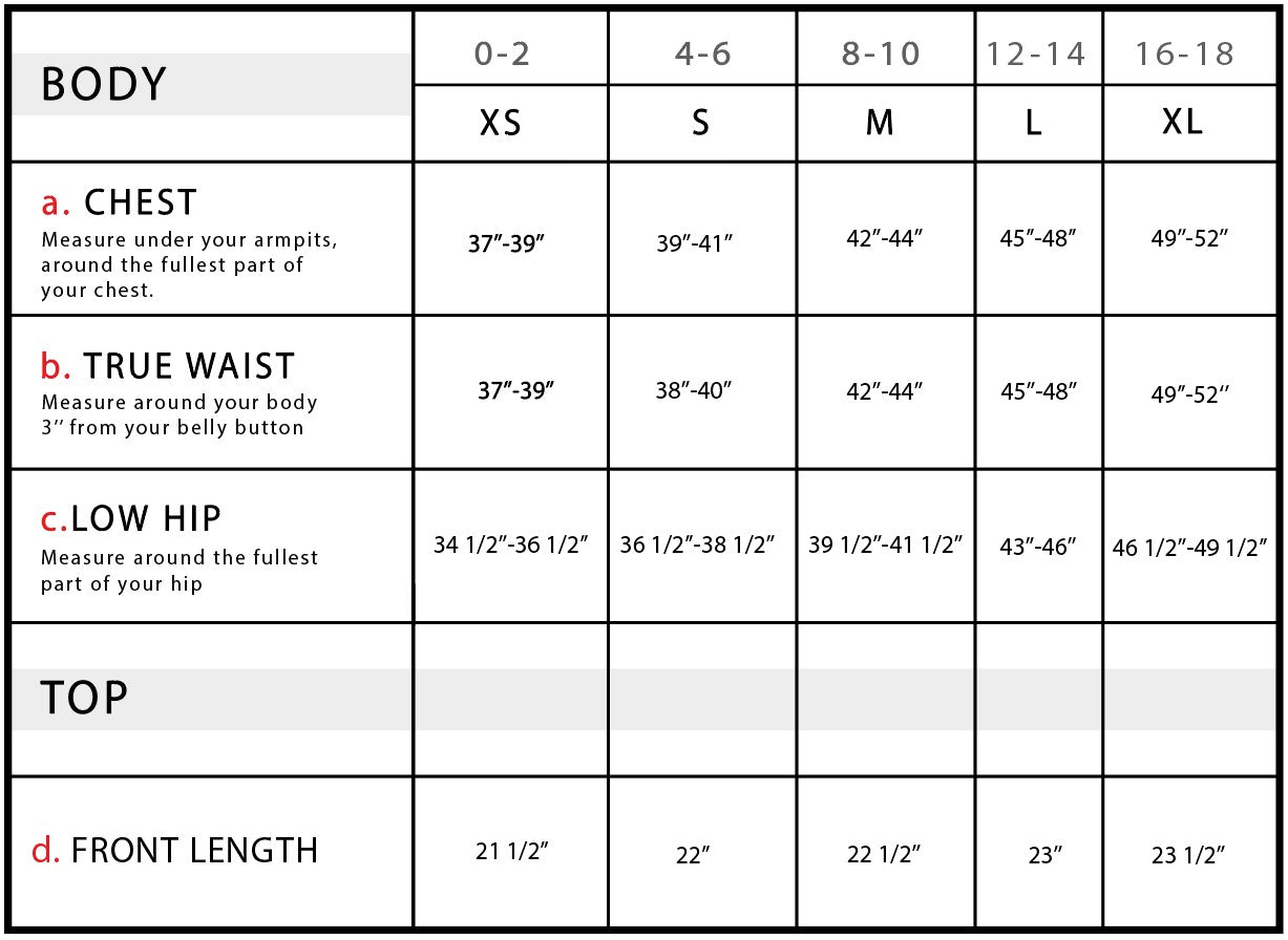 Eilis Bomber Jacket Size Chart