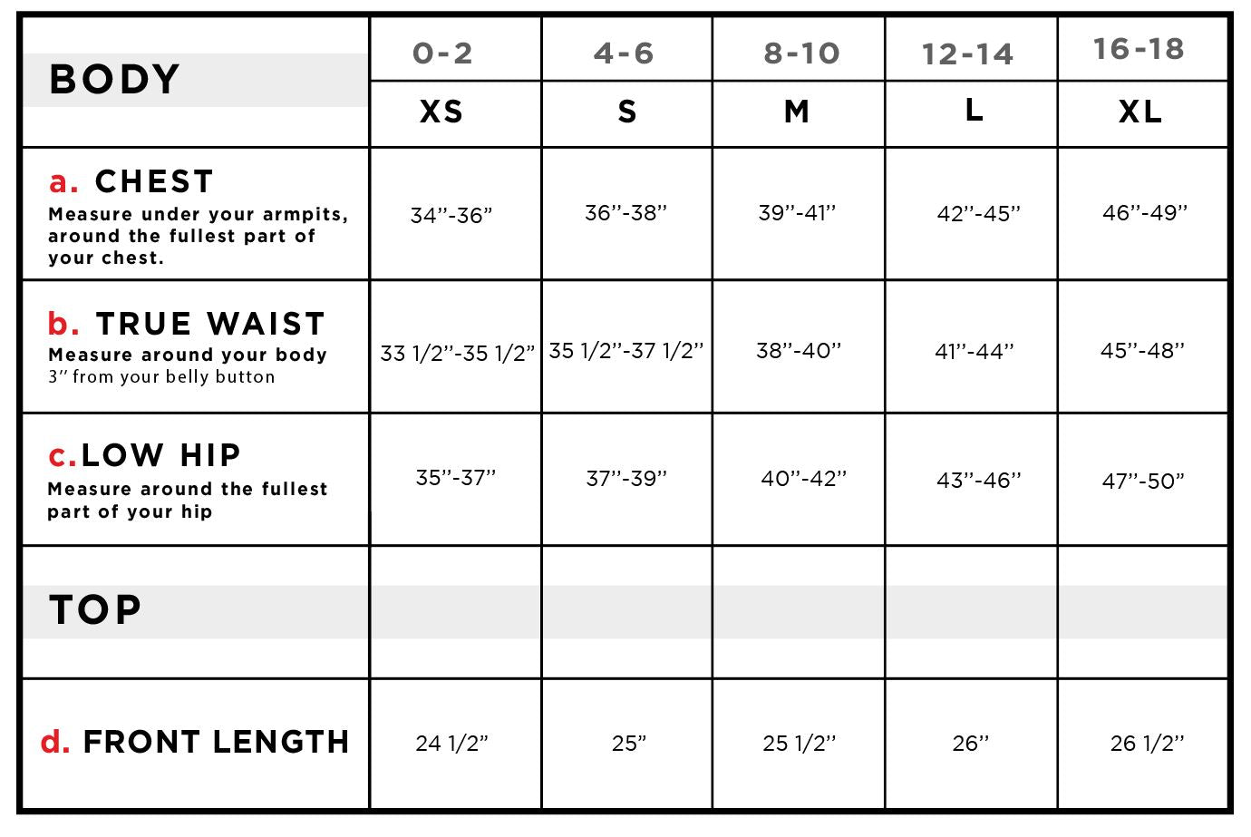 Elsa Jersey Collared Top Size Chart