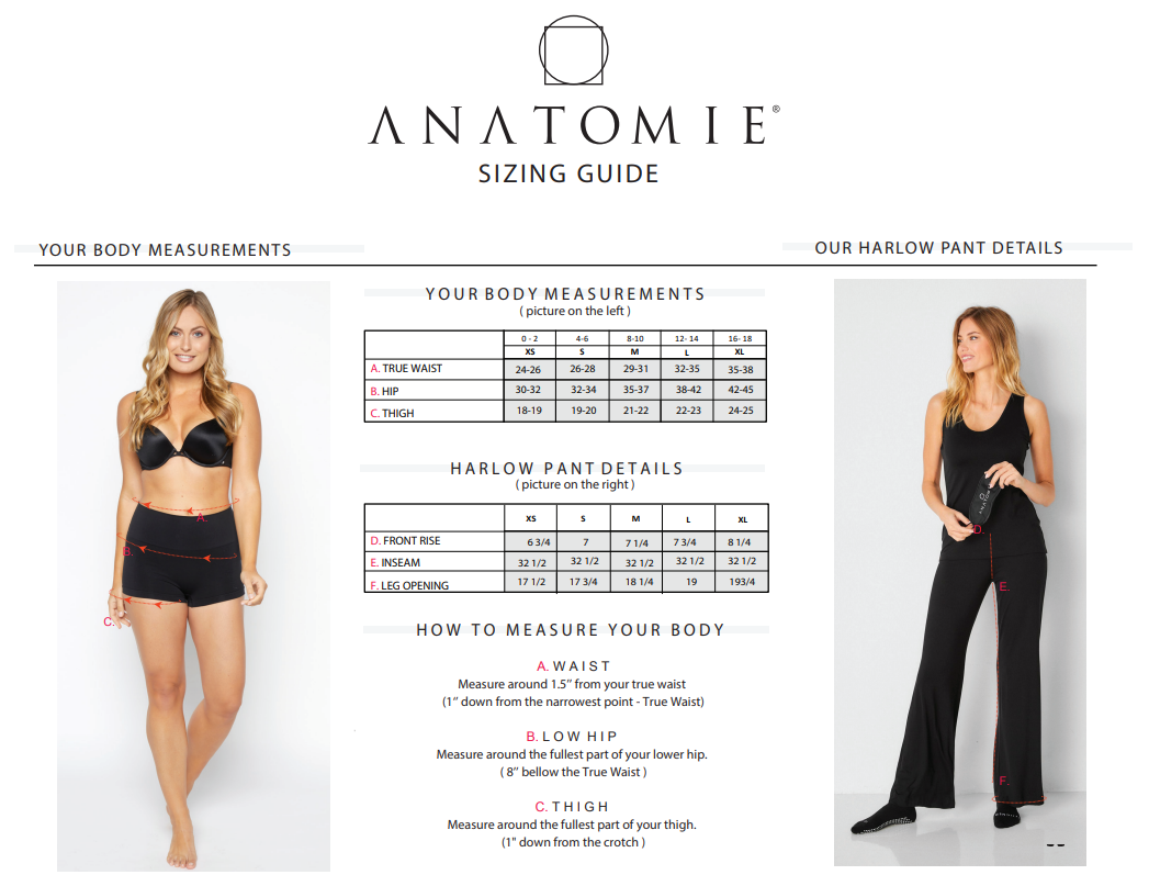 Harlow Comfy Basic Pant Size Chart