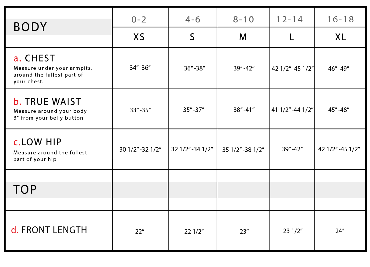 Joss Size Chart