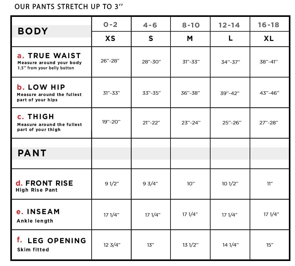 Juno Capri Shorts Size Chart