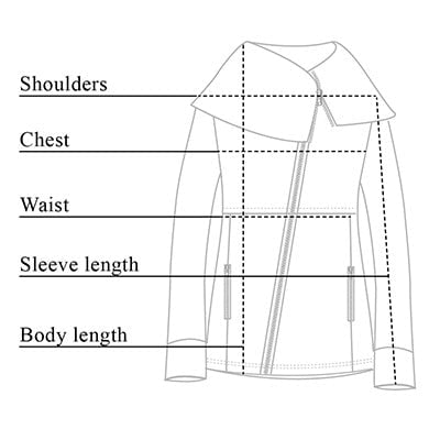Tableau des tailles de la veste zippée asymétrique Lugano