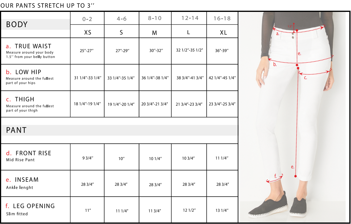 Shamira Camo Ponte Slim Fit Pull-On Pant Size Chart