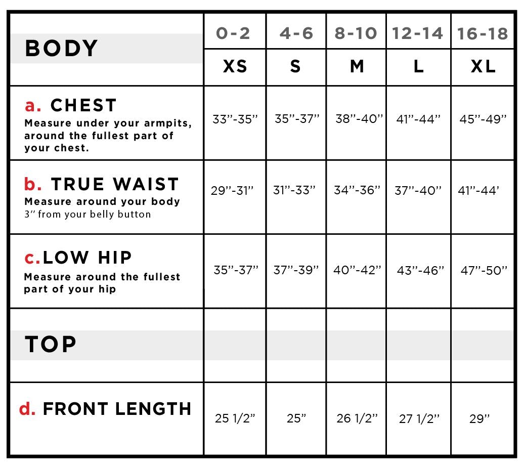 Shiloh Blazer with Waterproof Sleeves Size Chart
