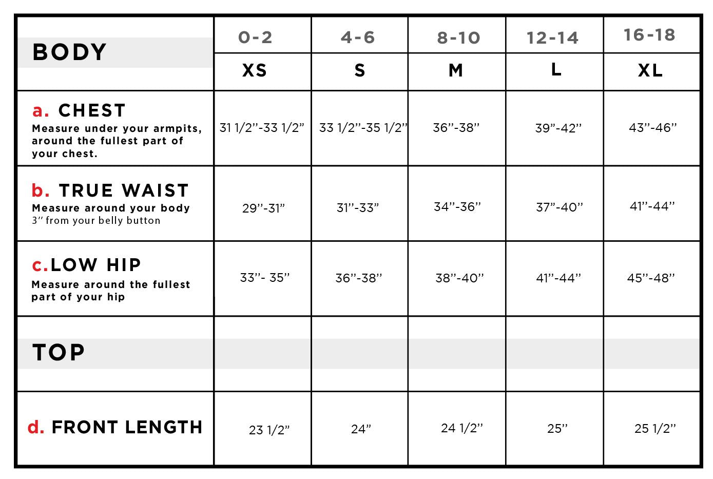 Siri Jersey Tank with Mesh Inserts Size Chart