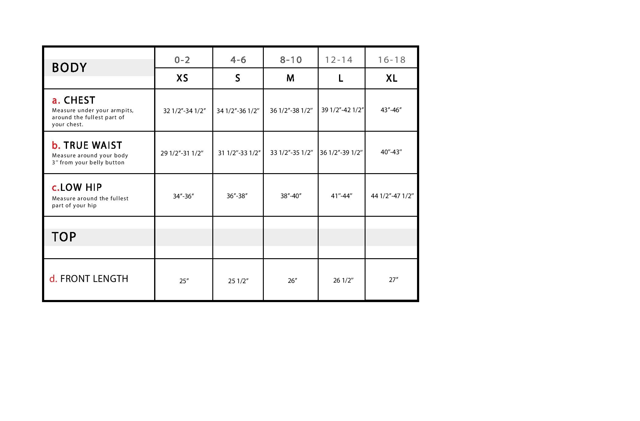 Zelma Size Chart
