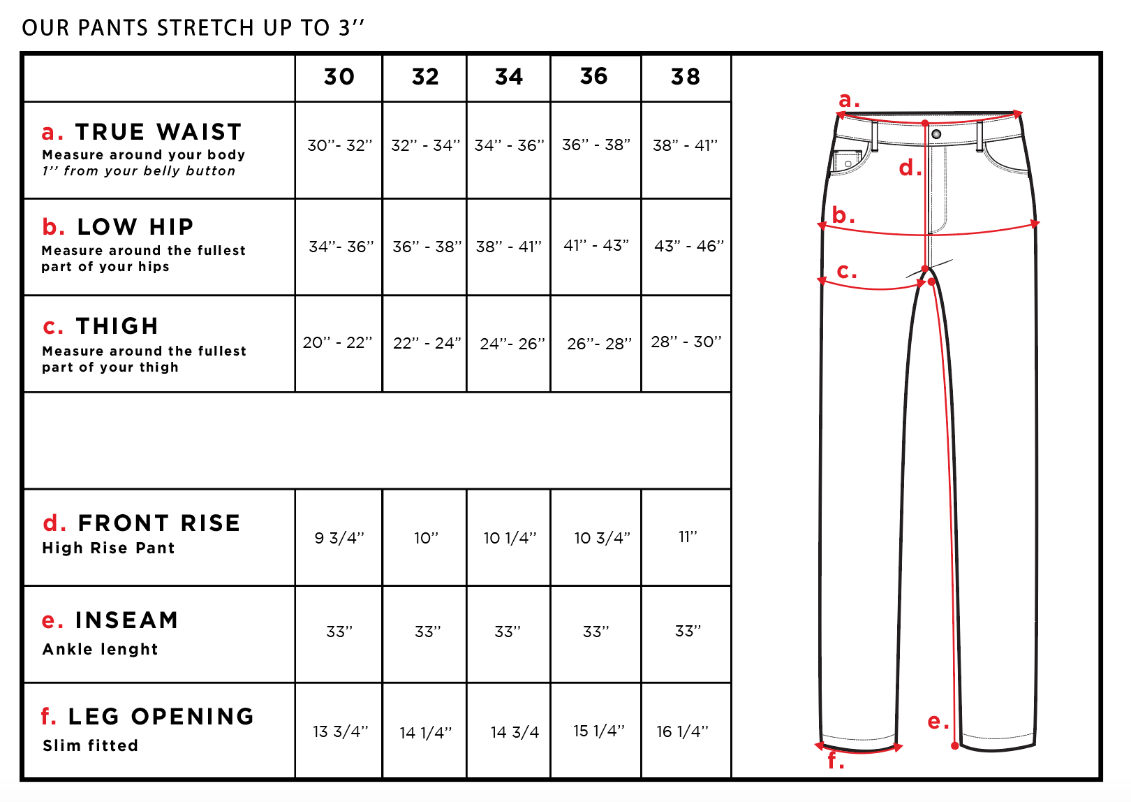 Alessio Men's Travel Pant Size Chart