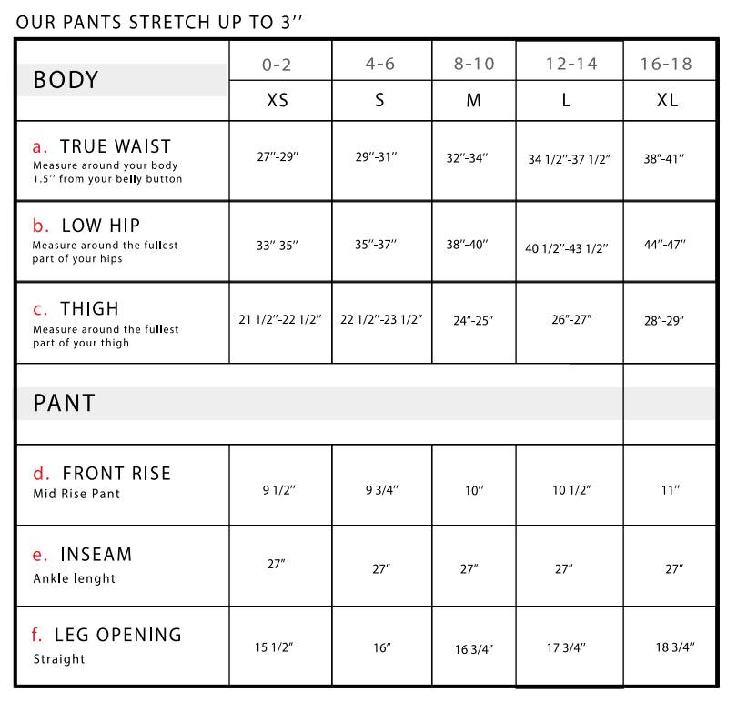 Aviva Relaxed Fit Double Cargo Pocket Capri Size Chart