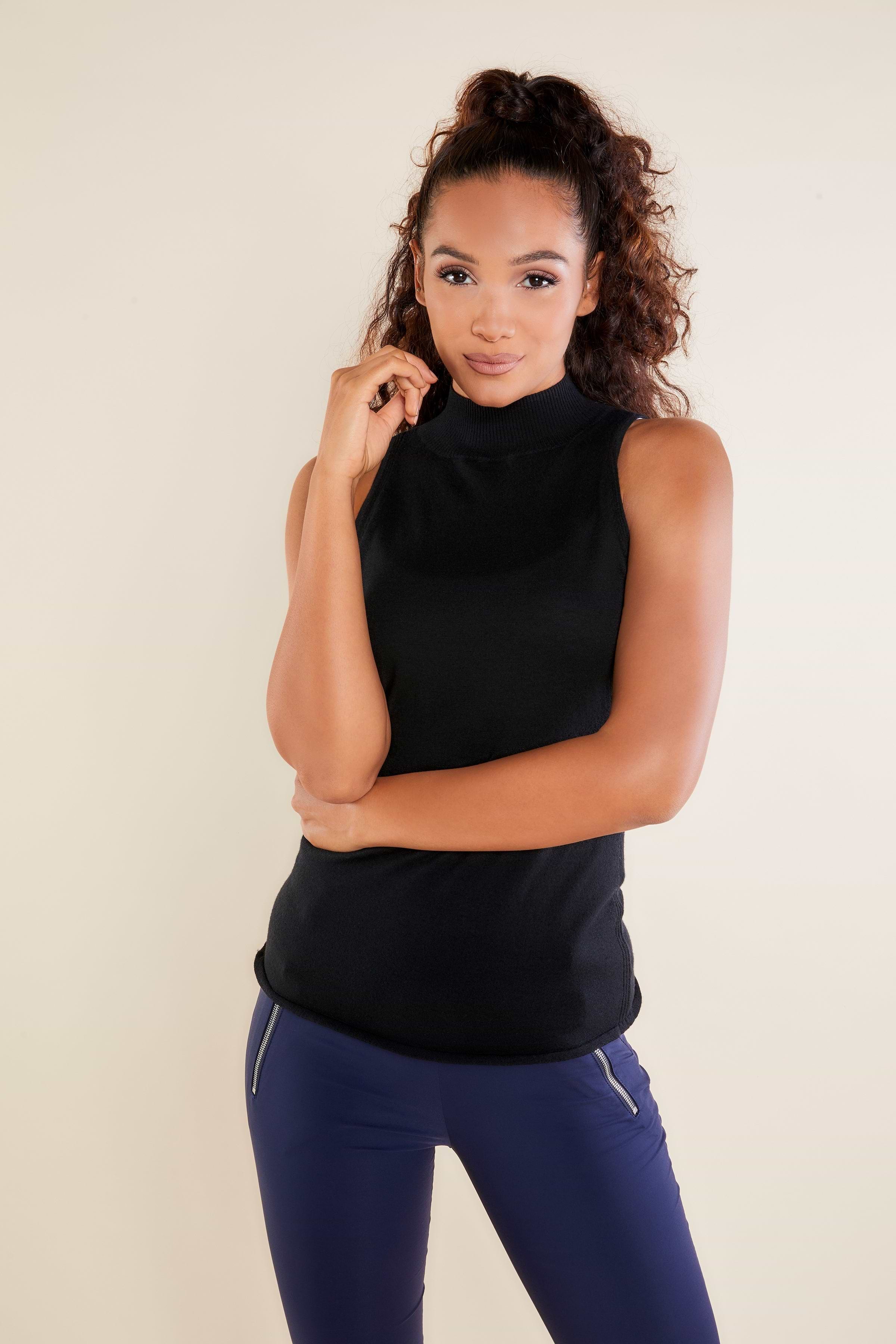 Black || Raleigh Silk Cashmere Mock Neck Sleeveless Top