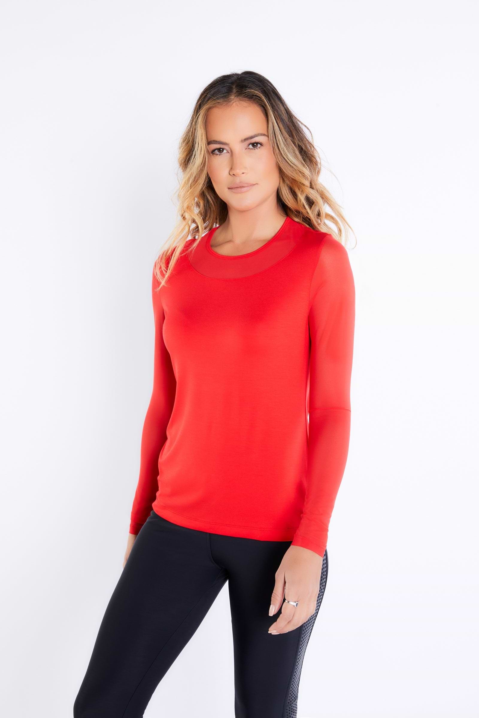 ATOMIC RED || Kim Mesh-Sleeve Top